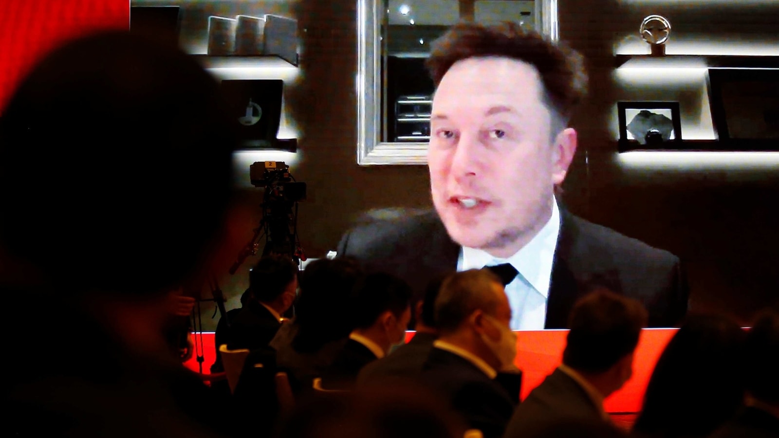 Tesla Inc Chief Executive Officer Elon Musk attends via video link a session at the China Development Forum held in Beijing, China March 20, 2021. 