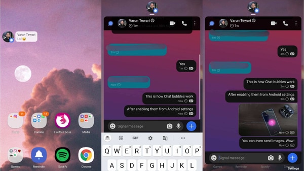 Using One UI 3's Chat bubbles along with the Signal app. 