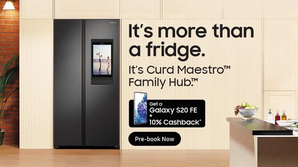 If you buy the Curd Maestro Family Hub refrigerator, you get the Samsung Galaxy S20 FE (Fan Edition) for free along with a cashback of up to  <span class='webrupee'>₹</span>6,000.