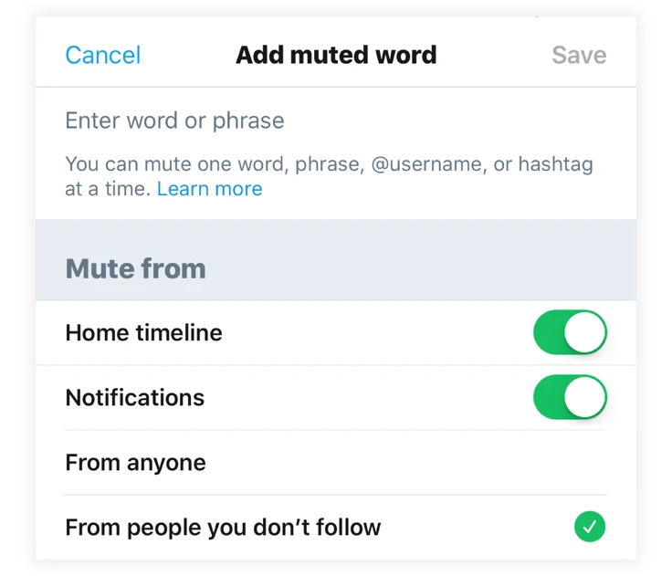 You can also specify a duration for the muted words, or simply mute them permanently. You can also specify a duration for the muted words, or simply mute them permanently.