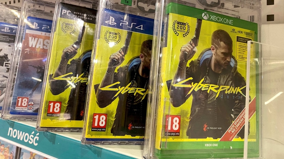 FILE PHOTO: Boxes with CD Projekt's game Cyberpunk 2077 are displayed in Warsaw, Poland, Dec. 14, 2020. 