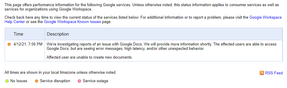 Google Drive or Docs down? Current outages and problems