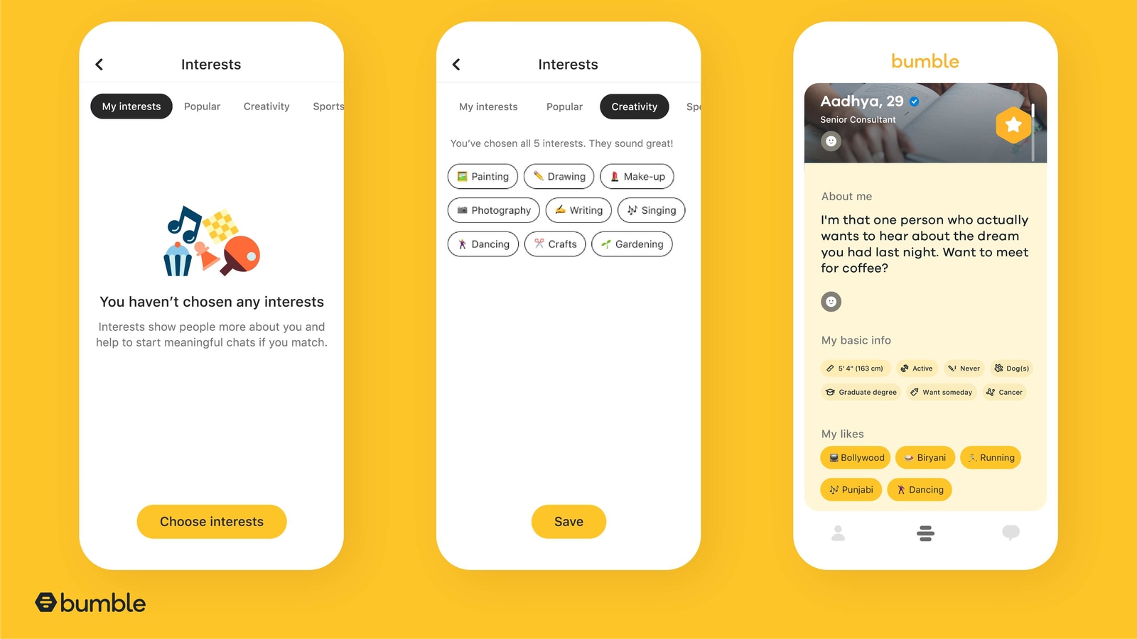 Bumble now has interest badges so it's easier to tell daters your likes |  Tech News