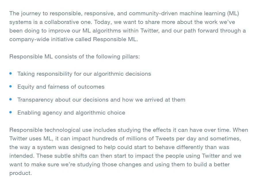 Excerpts from Twitter's new blog on Responsible ML