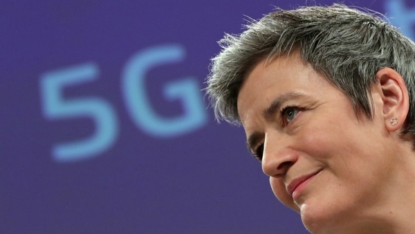 FILE PHOTO: European Digital Economy Commissioner Margrethe Vestager looks on as she communicates on the EU's 5G plan in Brussels, Belgium January 29, 2020. 