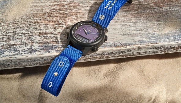 The limited-edition Solar Watch, the World-Timer, is launching on Earth Day. This watch houses a solar-powered movement and comes with a rechargeable battery, which can reach a full charge after eight hours in the sun and will retain charge for up to three months.