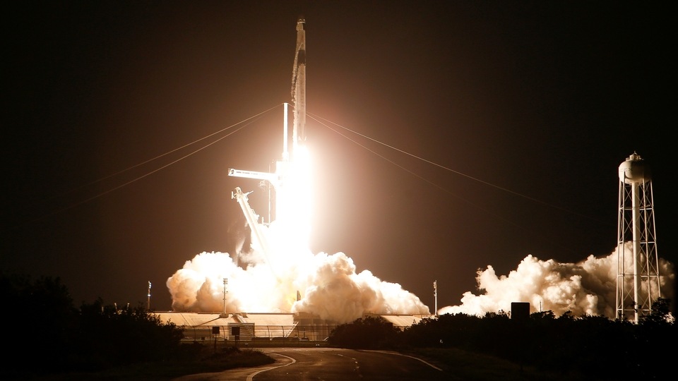 A SpaceX Falcon 9 rocket, with the Crew Dragon capsule, is launched carrying four astronauts on a NASA commercial crew mission to the International Space Station at Kennedy Space Center in Cape Canaveral, Florida, US, April 23. 