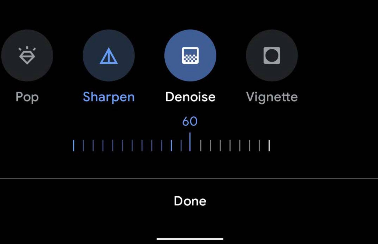 The sharpen and denoise features are gradually rolling out to users now. The sharpen and denoise features are gradually rolling out to users now.