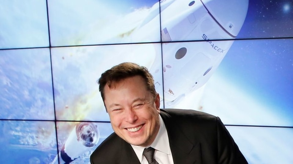 FILE PHOTO: SpaceX founder and chief engineer Elon Musk reacts at a post-launch news conference to discuss the SpaceX Crew Dragon astronaut capsule in-flight abort test at the Kennedy Space Center in Cape Canaveral, Florida, U.S. January 19, 2020.