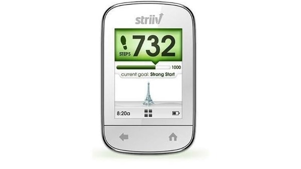 The Striiv fitness tracker ($100) is a portable fitness device that blends fitness and gaming with charitable donations. Yet it only measures calories burned, not consumed, and tracks exercises such as walking, running, and stair climbing, not weightlifting or cycling. Photo: AFP The Striiv fitness tracker ($100) is a portable fitness device that blends fitness and gaming with charitable donations. Yet it only measures calories burned, not consumed, and tracks exercises such as walking, running, and stair climbing, not weightlifting or cycling. Photo: AFP