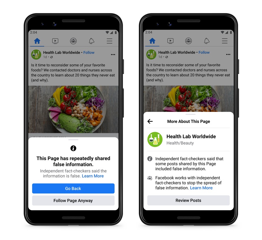 Facebook will also warn users about a page that has been caught spreading information on the platform. Facebook will also warn users about a page that has been caught spreading information on the platform.
