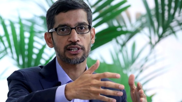 FILE PHOTO: Sundar Pichai, CEO of Google and Alphabet, speaks on artificial intelligence during a Bruegel think tank conference in Brussels, Belgium