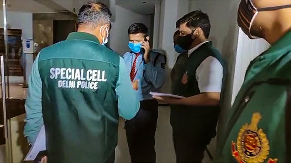 VIDEO GRAB: New Delhi: A team of Delhi Police's Special Cell visits Twitter India's Lado Sarai office in connection with the probe into the alleged ''COVID toolkit'' matter, in New Delhi, Monday, May 24, 2021. 