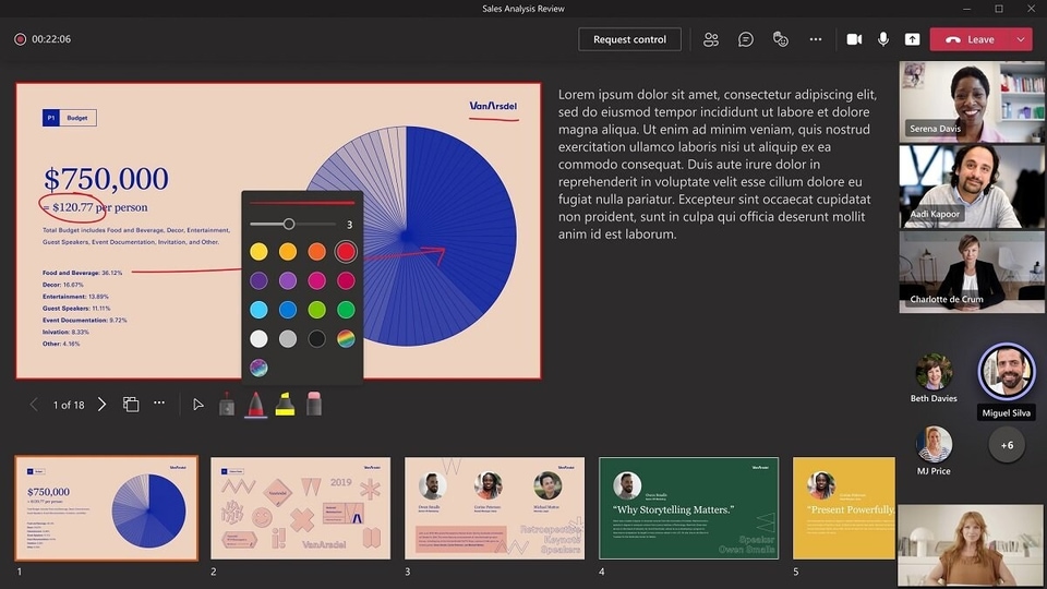 Here's what the laser pointer feature looks like during a PowerPoint Live presentation. 