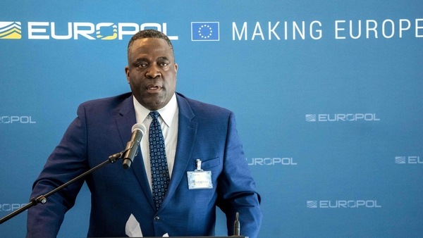 FBI Criminal Investigative Division Assistant Director Calvin A. Shivers delivers a speech during a press conference, on June 8, 2021 in The Hague. - Police arrested 800 people in a huge global sting involving encrypted phones used by criminals that were secretly planted by law enforcement agencies, the EU police agency Europol said on June 8, 2021. 