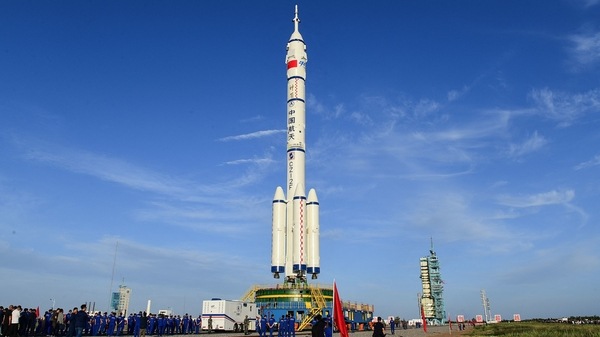The Long March-2F carrier rocket carrying the Shenzhou-12 spacecraft for China's first manned mission scheduled for June 17 to its new space station, at the Jiuquan Satellite Launch Centre in the country's northwestern Gansu province. 