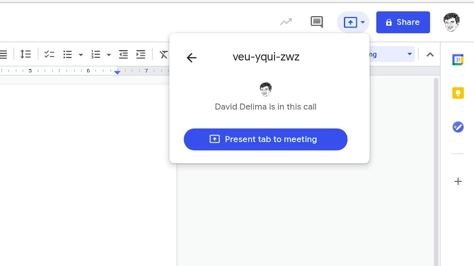 You can quickly share your Google Docs, Sheets or Slides files on Google Meet.