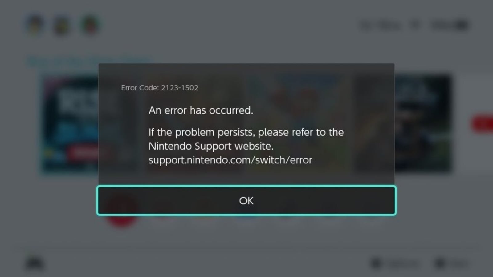 Nintendo switch error