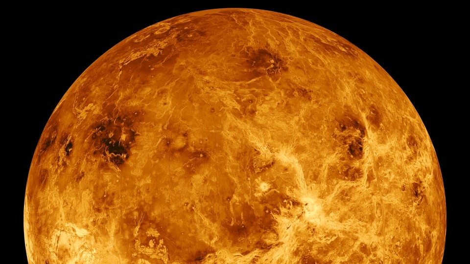 This image made available by NASA shows the planet Venus made with data produced by the Magellan spacecraft and Pioneer Venus Orbiter from 1990 to 1994. On Monday, June 28, European and US scientists released a study saying there isn’t nearly enough water vapor in the scorching hot planet’s clouds to support life as we know it. (NASA/JPL-Caltech via AP)