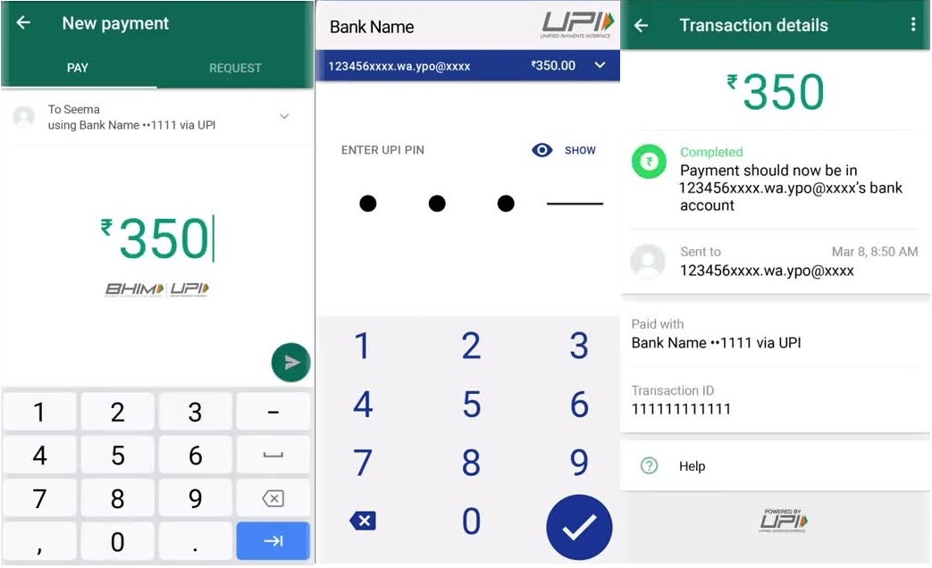 Sending money inside WhatsApp Pay. Sending money inside WhatsApp Pay.