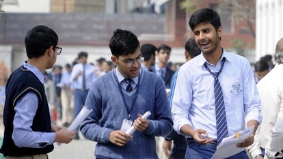 Noida, India - February 27, 2020: Students come out of their exam centre after appearing for the Class 12th English CBSE examination, in Noida, India, on Thursday, February 27, 2020. (Photo by Sunil Ghosh / Hindustan Times)