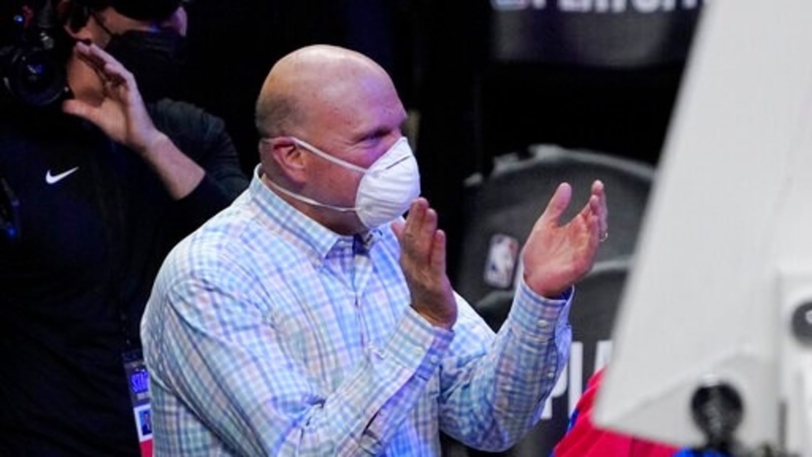 Los Angeles Clippers owner and former Microsoft CEO Steve Ballmer claps during the second half in Game 6 of a second-round NBA basketball playoff series against the Utah Jazz Friday, June 18, 2021, in Los Angeles. (AP Photo/Mark J. Terrill)