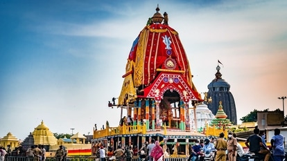 Jagannath Rath Yatra 2021 Live Streaming online: Devotees on full swing preparation for the upcoming Rath Yatra at Jagannath temple, in Puri on Sunday. (ANI Photo)