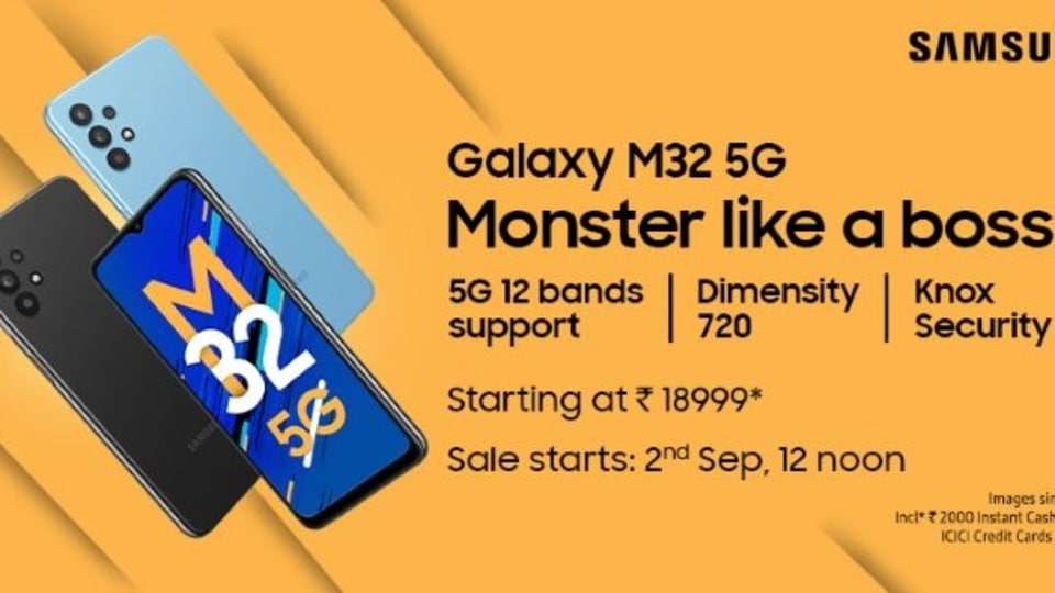 The Galaxy M32 price in India starts at  <span class='webrupee'>₹</span>18,999 for the 6GB RAM + 128GB storage variant.