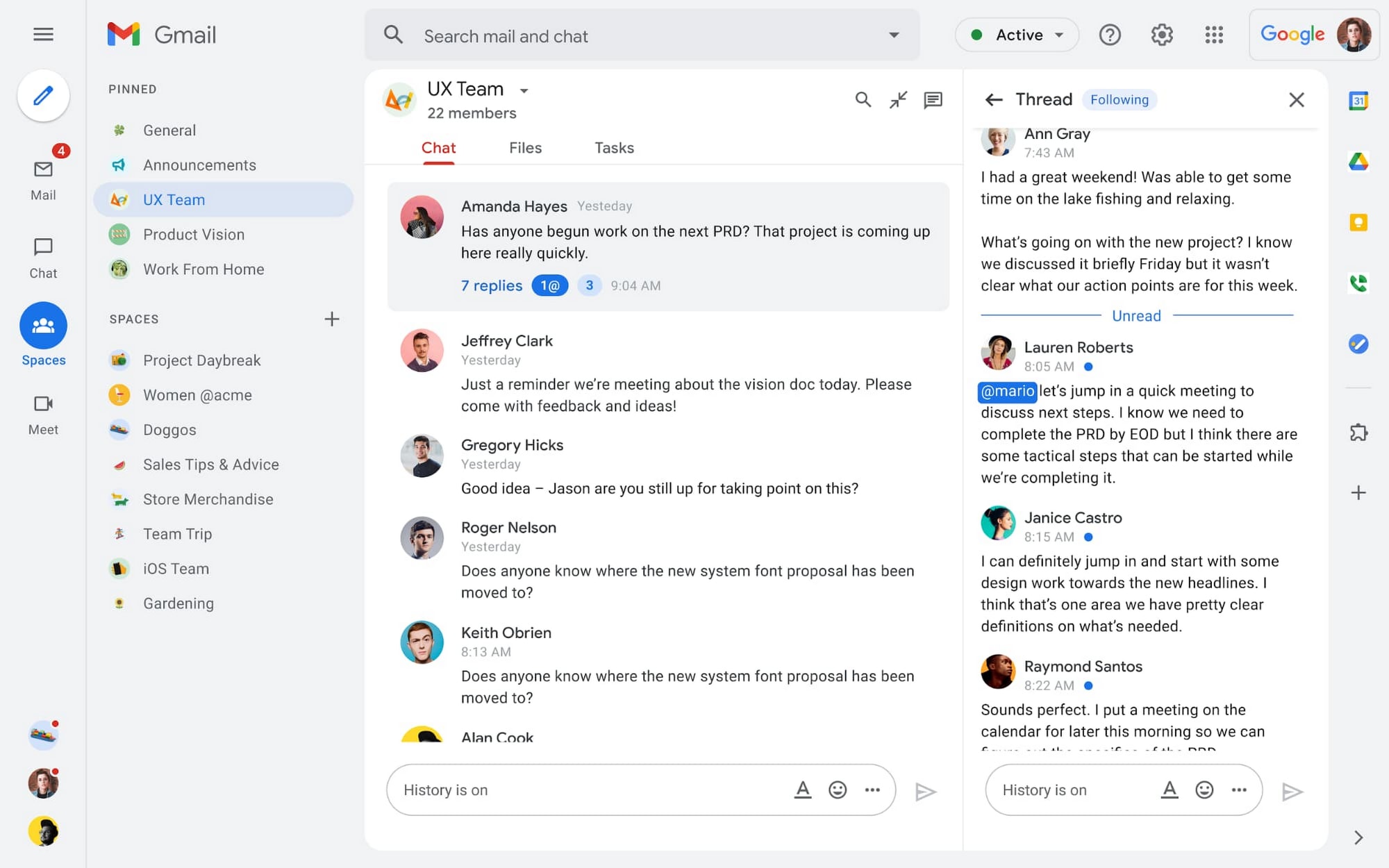 The updated Gmail interface with three services built in. Google Workspace
