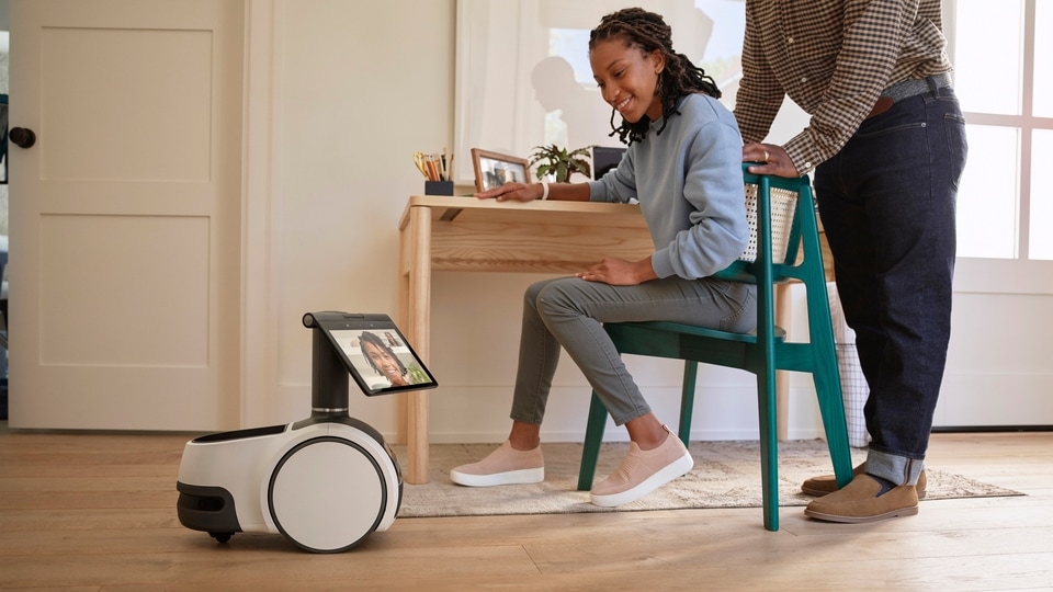 This photo provided by Amazon shows the company's new robot called Astro.