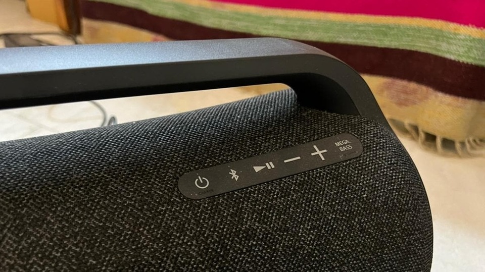 The Sony SRS-XG500 portable wireless speaker comes with a handle for easy portability. The device has an IP66 rating, for water and dust resistance.