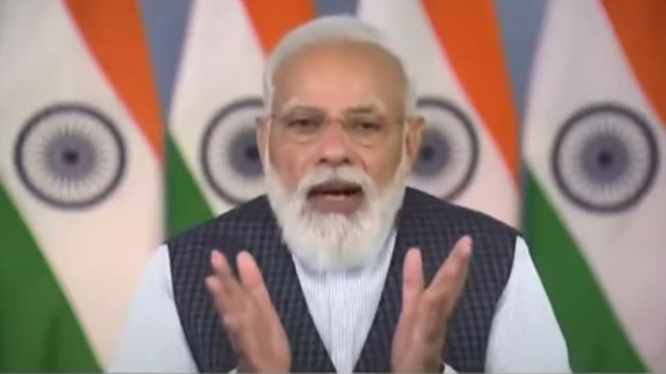 New Delhi: Prime Minister Narendra Modi addresses during the launch of Indian Space Association, in New Delhi, Monday, Oct. 11, 2021. (PTI Photo)