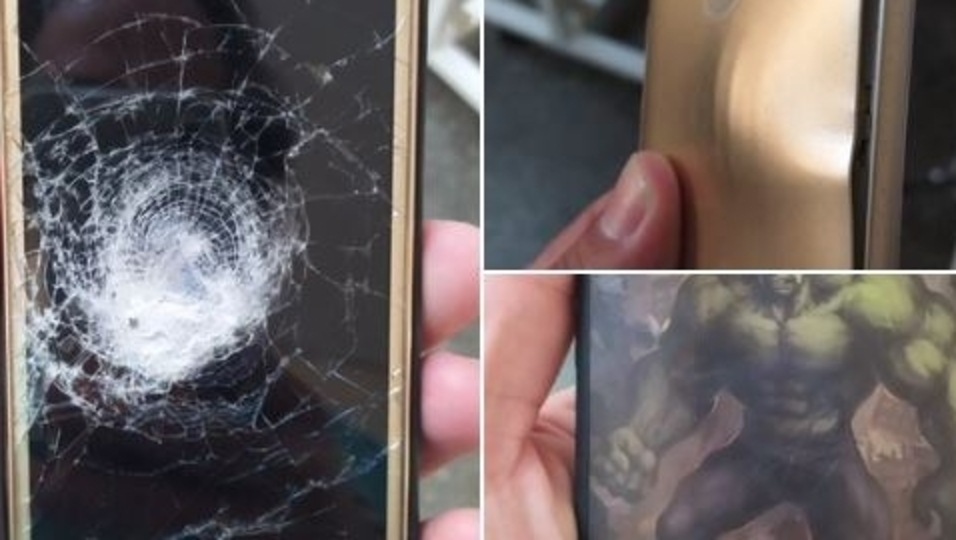 The bullet was stopped by a Motorola mobile phone, which was tucked inside a Hulk smartphone case.