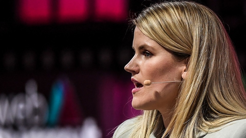 Facebook Whistleblower Frances Haugen delivers a speech on the opening day of the Web Summit in Lisbon on November 1, 2021. facebook