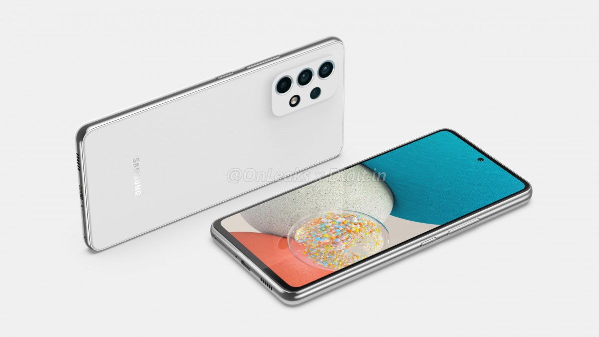 The renders of Samsung Galaxy A53 5G show the phone in white and black colour variants. The renders of Samsung Galaxy A53 5G show the phone in white and black colour variants.