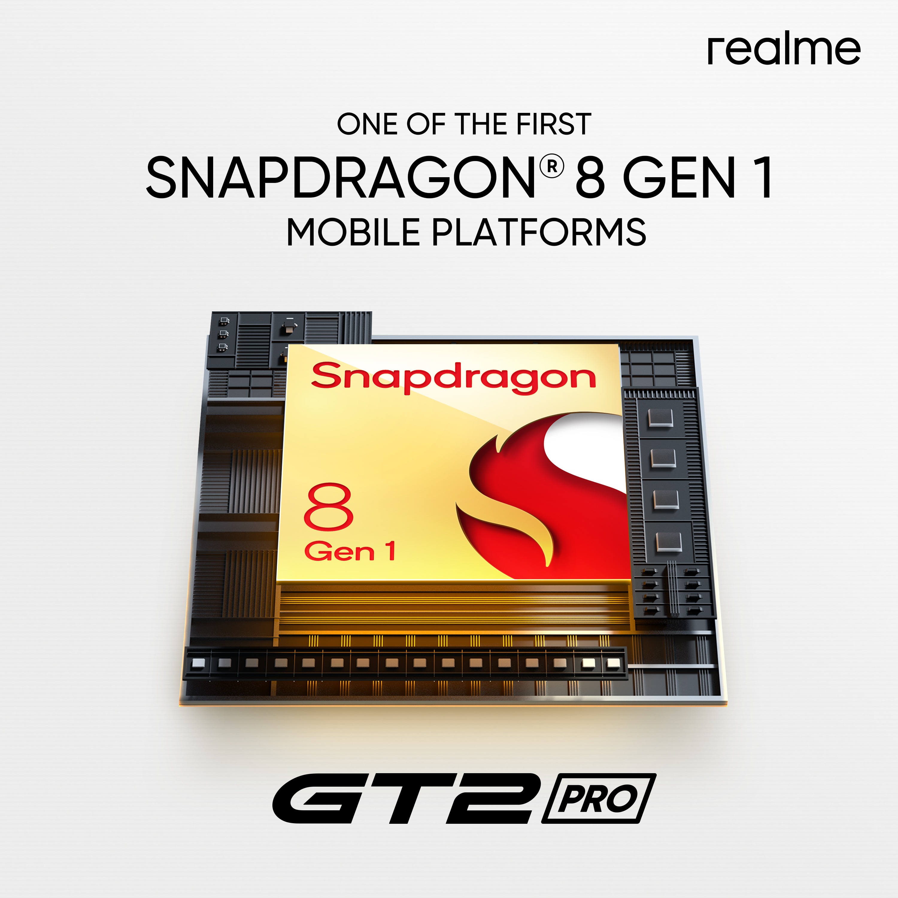 The smartphone is powered by the latest Snapdragon 8 Gen 1 Platform, developed on an advanced 4nm process technology and is the world's first ARM v9 architecture, delivering 30% peak performance. realme