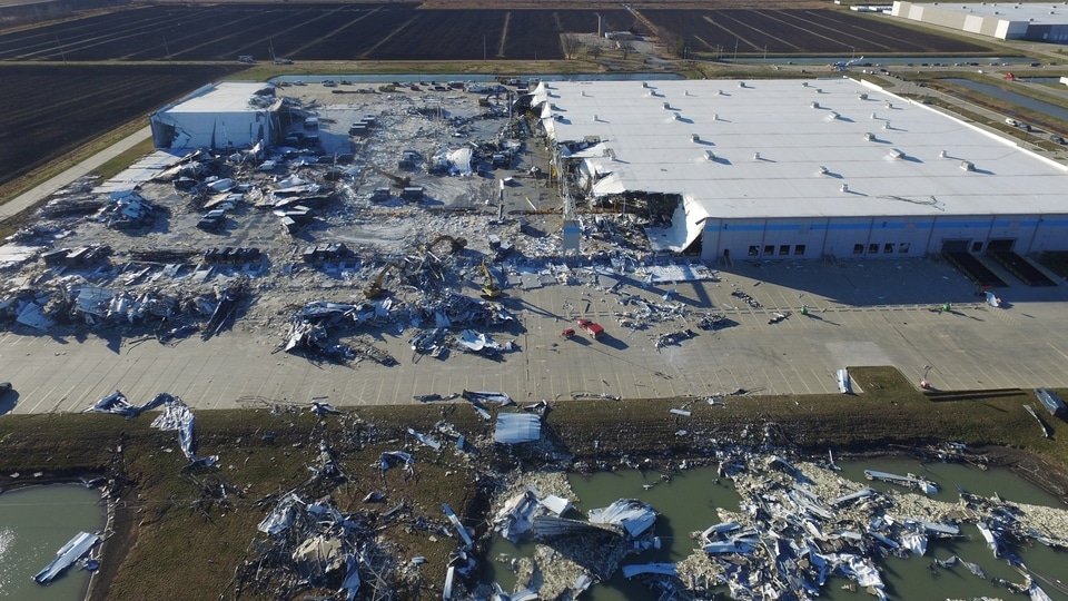 The Amazon warehouse in Edwardsville, Illinois, near St. Louis, was reduced to rubble when a string of tornadoes ripped through six states.