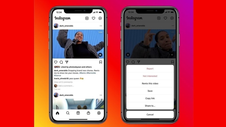 Instagram Remix option now available for all videos.