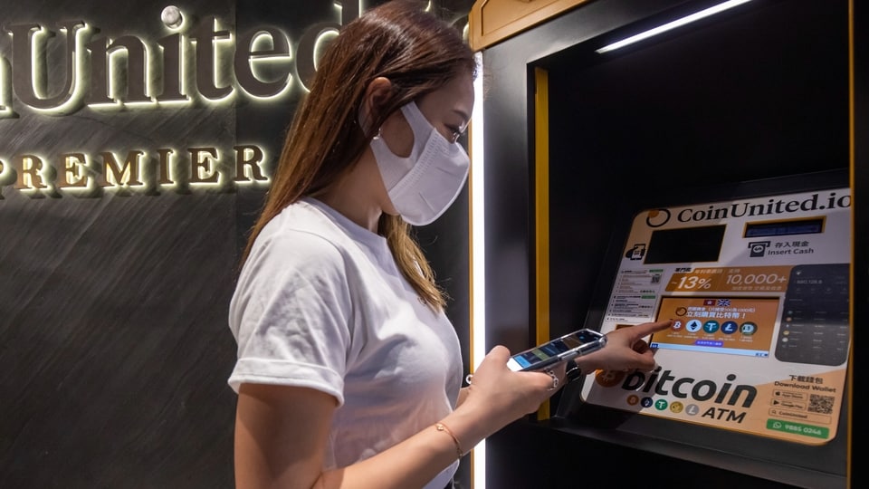 A cryptocurrency automated teller machine (ATM) at a CoinUnited cryptocurrency exchange in Hong Kong, China.