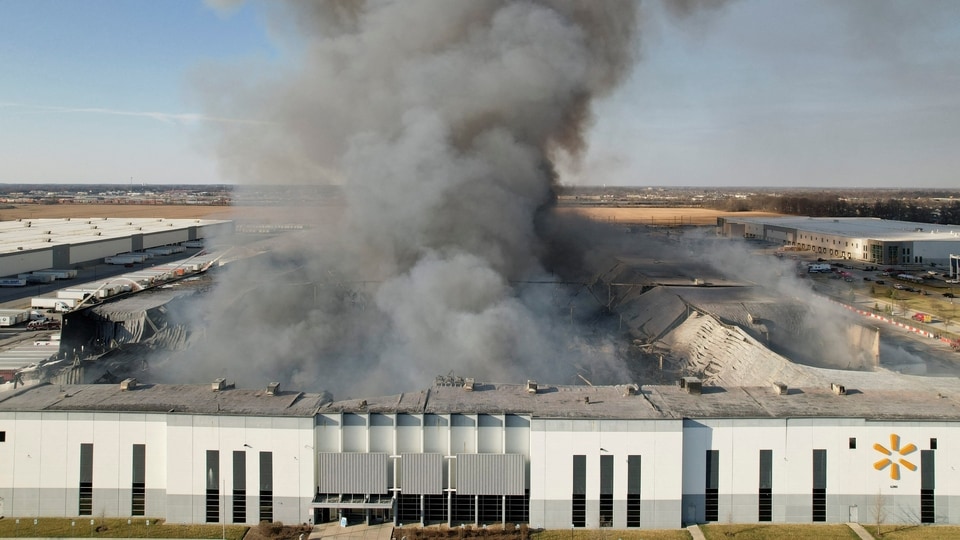 A huge fire at a Walmart distribution center emitted a plume of smoke so vast it could be seen from space.