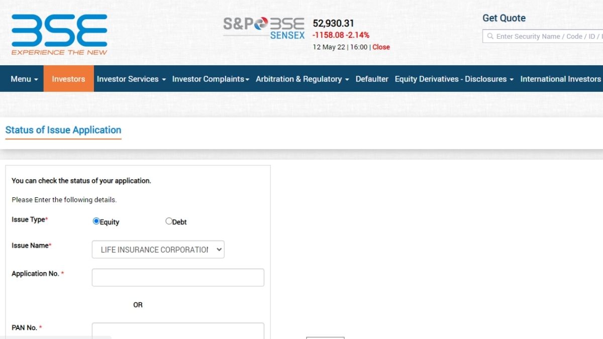 To check the allotment status via BSE, visit the website via this link - bseindia.com/investors/appli_check.aspx and select LIC IPO. LIC IPO