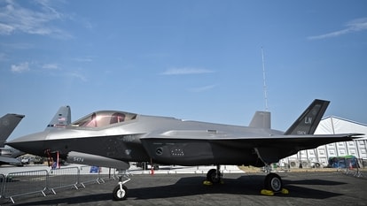 A F35 plan is displayed at the Farnborough Airshow