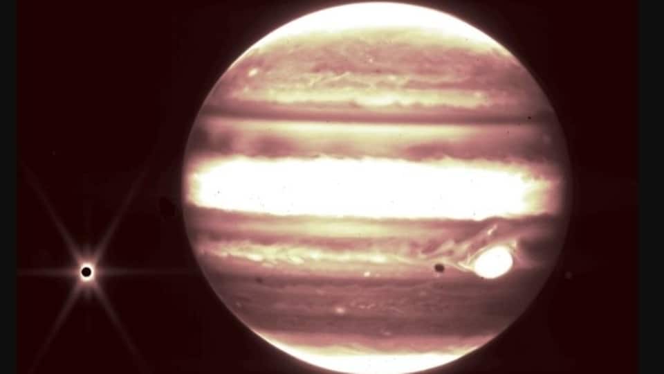 Jupiter glows in James Webb Space Telescope’s infrared gaze.