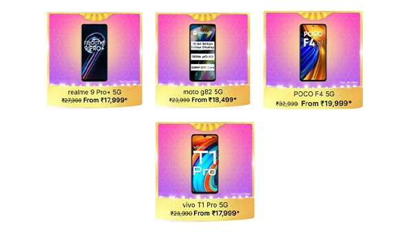 Walk away with the realme 9 Pro+ 5G, the moto g82 5G, the POCO F4 5G or the vivo T1 Pro 5G for anywhere between  <span class='webrupee'>₹</span>15,000 to  <span class='webrupee'>₹</span>20,000.