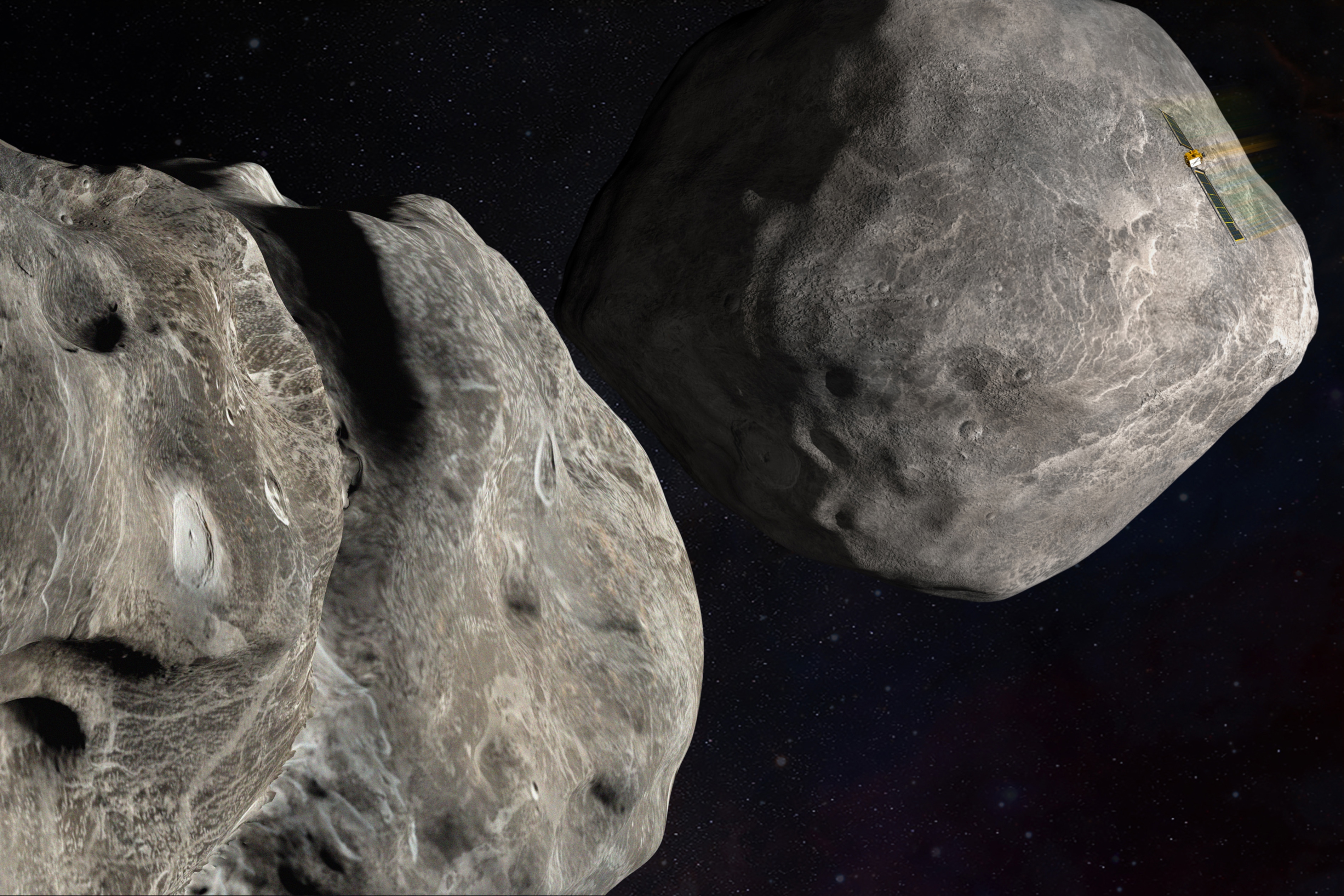 About asteroids: According to NASA, More than 100 tons of dust and sand sized particles are bombarded towards Earth everyday. While, about once a year, an automobile-sized asteroid hits Earth's atmosphere, creates an impressive fireball, and burns up before reaching the surface. Every 2,000 years or so, a meteoroid the size of a football field hits Earth and causes significant damage to the area. Only once every few million years, an object large enough to threaten Earth's civilization comes along. Impact craters on Earth, the moon and other planetary bodies are evidence of these occurrences. DART spacecraft