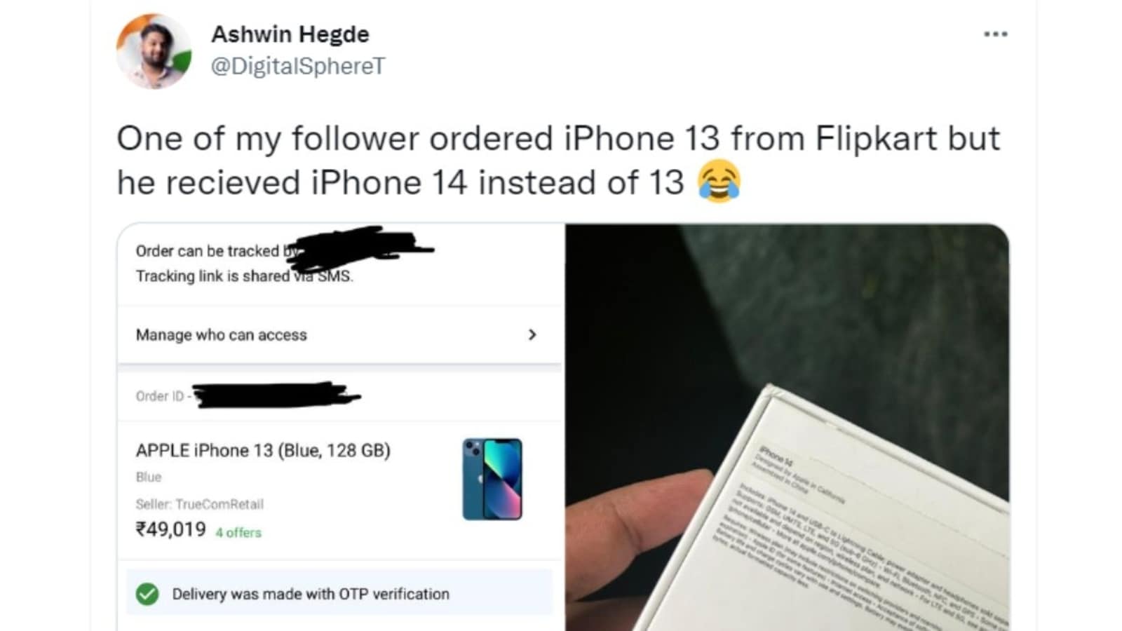 Shocking! Man orders iPhone 13 priced at 49019, gets iPhone 14 priced at 79900 on Flipkart