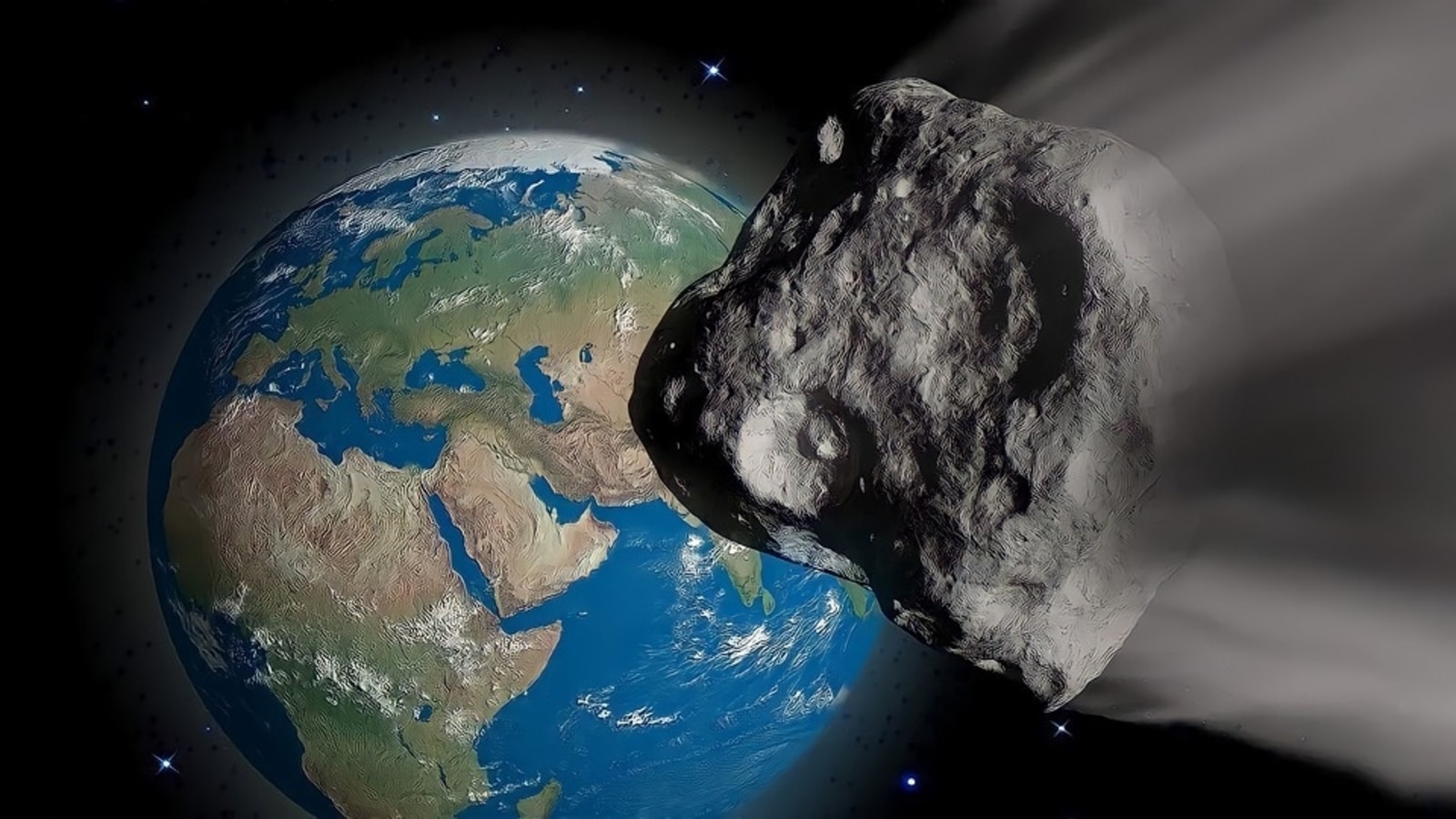 large asteroid touching earth