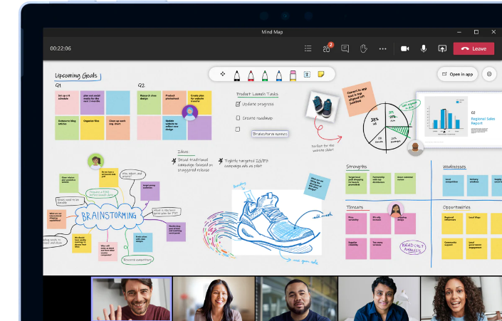 Here is the list of six best features of Microsoft Teams in 2022. The first one in the list is Virtual Whiteboard, it helps participants in the meeting to actively collaborate and ideate with one another using sketches, graphs, icons, and more. Users can draw, erase, and share content in real-time. People without a pen or touchscreen can contribute by typing. Microsoft