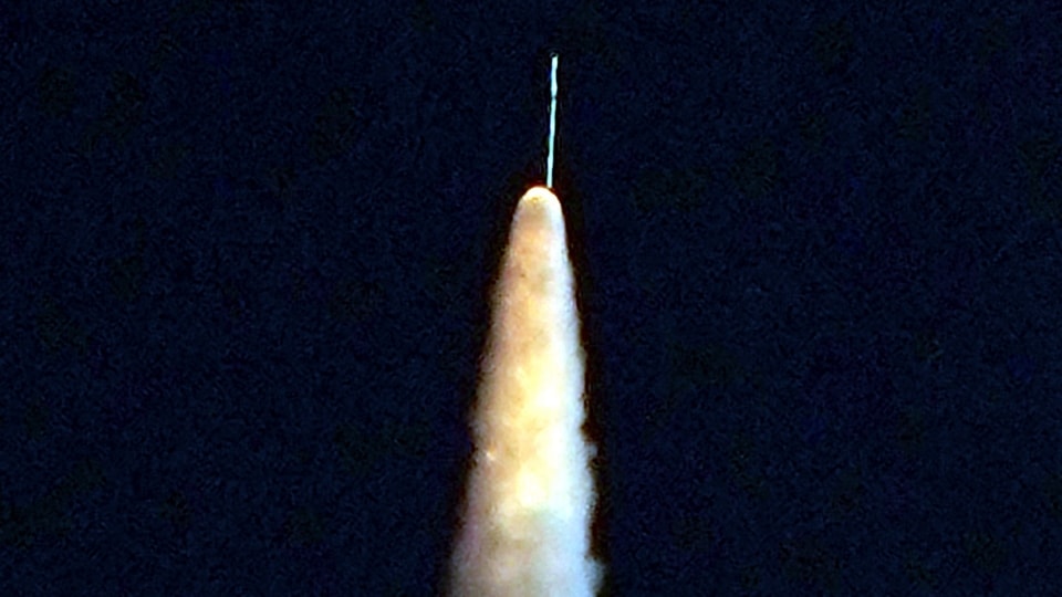 Sriharikota: ISRO's Small Satellite Launch Vehicle SSLV-D2 carrying EOS-07, Janus-1 and AzaadiSAT-2 satellites lifts off from the Shikar Dhavan Space Station, in Sriharikota, Friday, Feb. 10, 2023. (PTI Photo/R Senthil Kumar)(PTI02_10_2023_000042A)