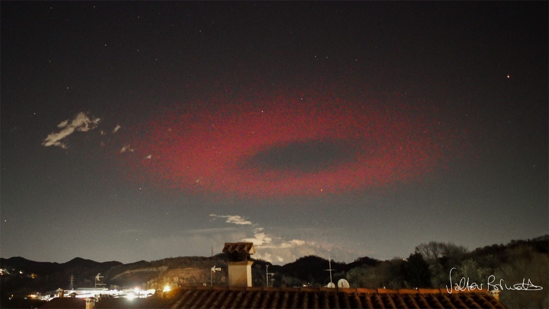 Red ring of ELVES (April 17) - It is a snapshot of ELVES lighting up the sky over Italy, a distinct type of transient luminous event. ELVES refers to the Emission of Light and Very Low-Frequency perturbations due to Electromagnetic Pulse Sources. The red ELVES captured in the image had a radius of approximately 350 kilometers and occurred at an altitude of about 100 kilometers above the surface, according to NASA. NASA